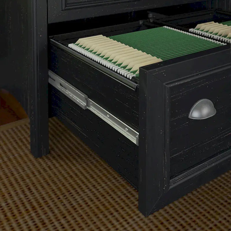 Meuble de classement latéral à 2 tiroirs, couleur noir antique et cerisier Hansen, avec glissières à billes pour 1