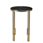 Table d'appoint ronde – Noir et doré, plateau en marbre et piètement en fer, usage individuel