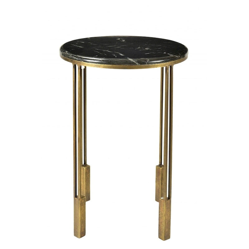 Table d'appoint ronde – Noir et doré, plateau en marbre et piètement en fer, usage individuel