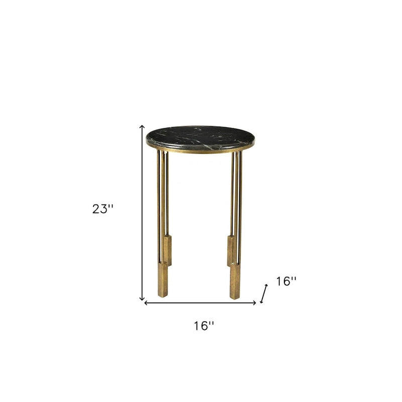 Table d'appoint ronde – Noir et doré, plateau en marbre et piètement en fer, usage individuel
