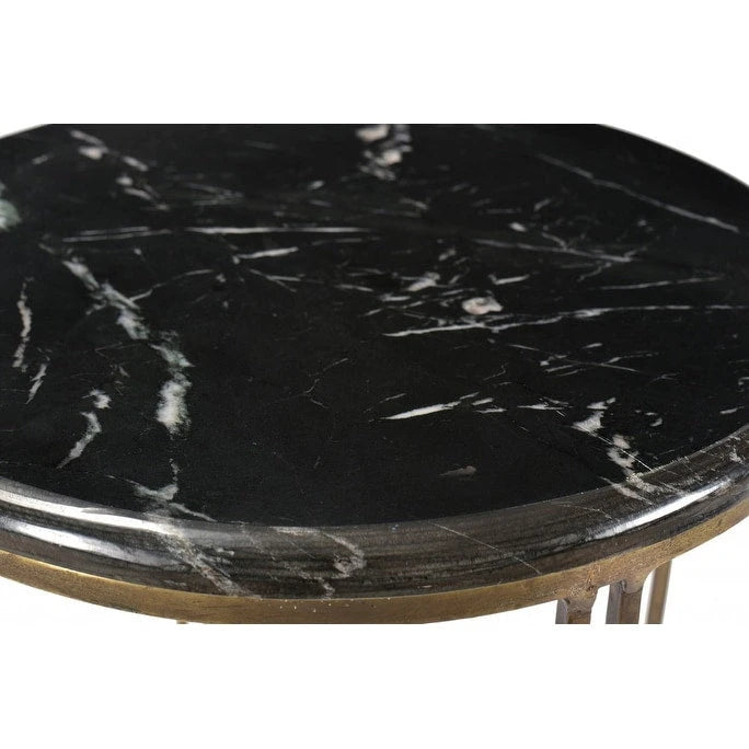 Table d'appoint ronde – Noir et doré, plateau en marbre et piètement en fer, usage individuel