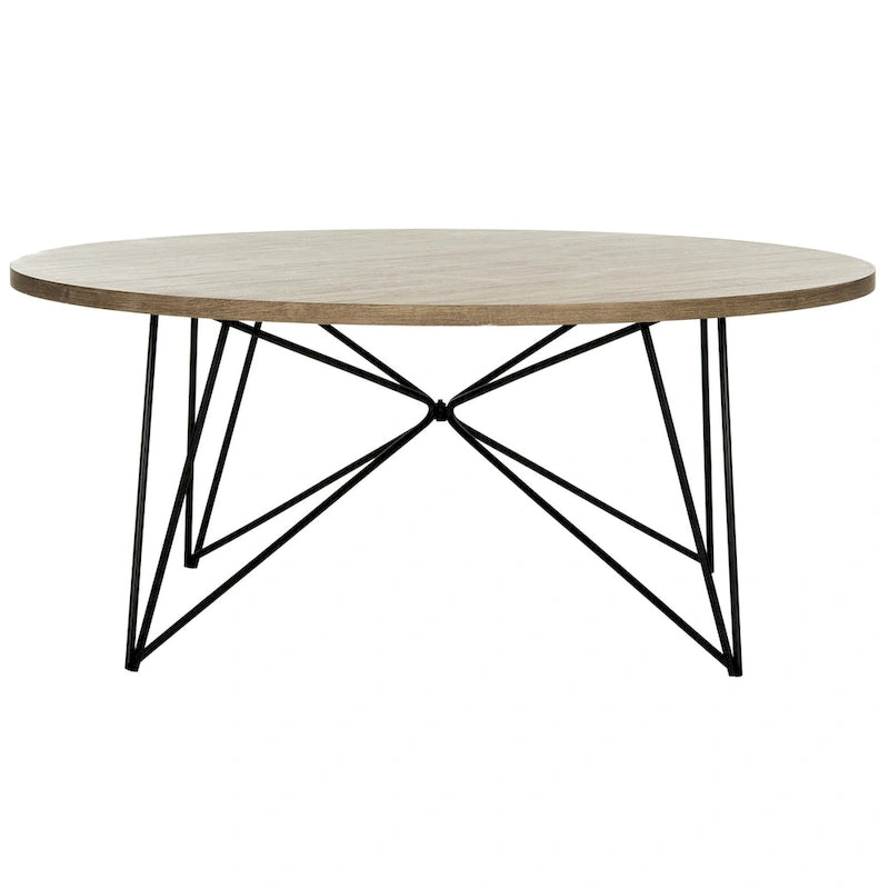 Table basse ronde – Gris clair et noir, plateau en MDF de style moderne du milieu du siècle et pieds en fer, utilisateur unique
