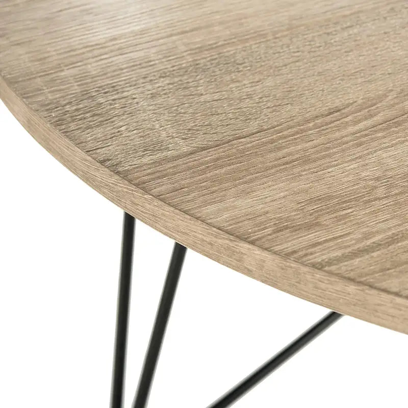 Table basse ronde – Gris clair et noir, plateau en MDF de style moderne du milieu du siècle et pieds en fer, utilisateur unique