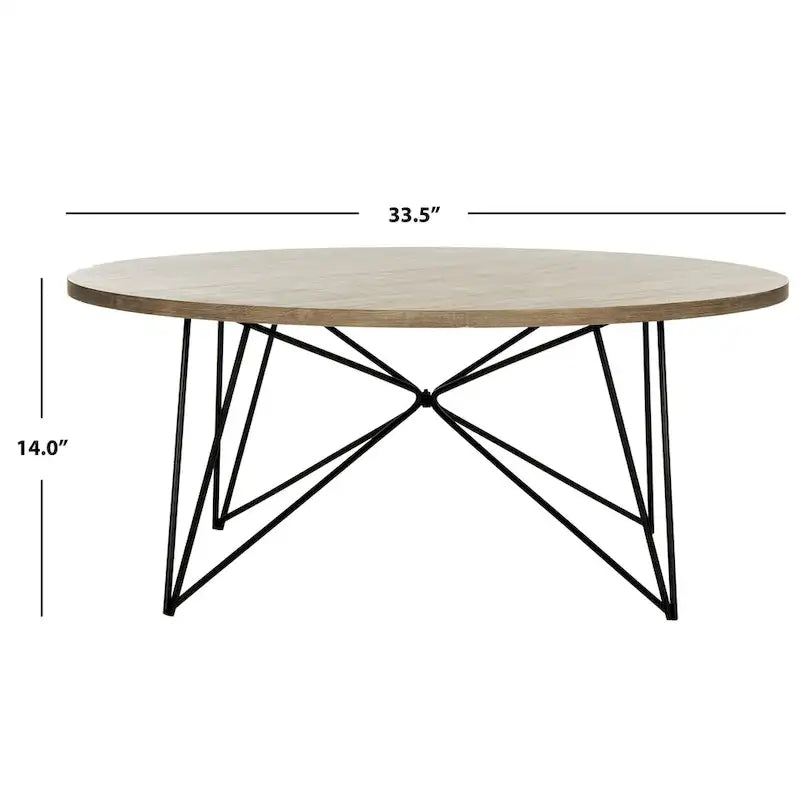 Table basse ronde – Gris clair et noir, plateau en MDF de style moderne du milieu du siècle et pieds en fer, utilisateur unique