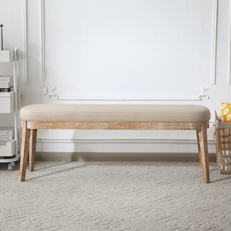 Banc ottoman mi-siècle en cuir synthétique marron / beige / vert pour 1 personne