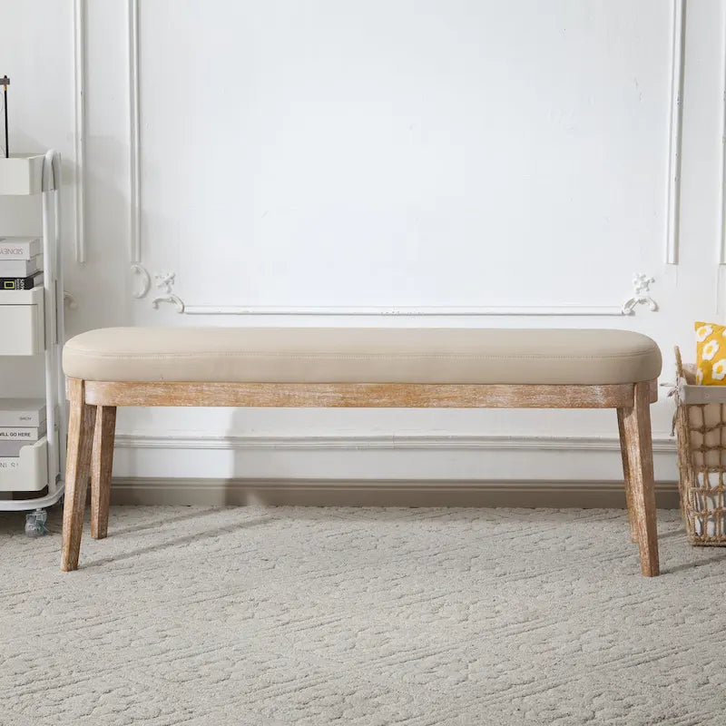 Banc ottoman mi-siècle en cuir synthétique marron / beige / vert pour 1 personne