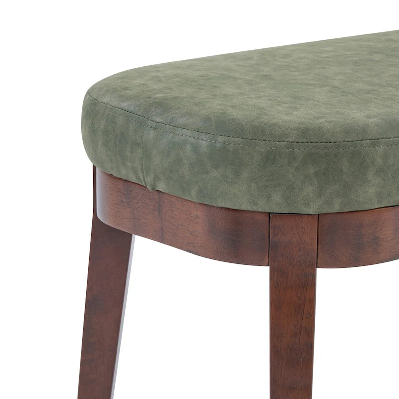 Banc ottoman mi-siècle en cuir synthétique marron / beige / vert pour 1 personne