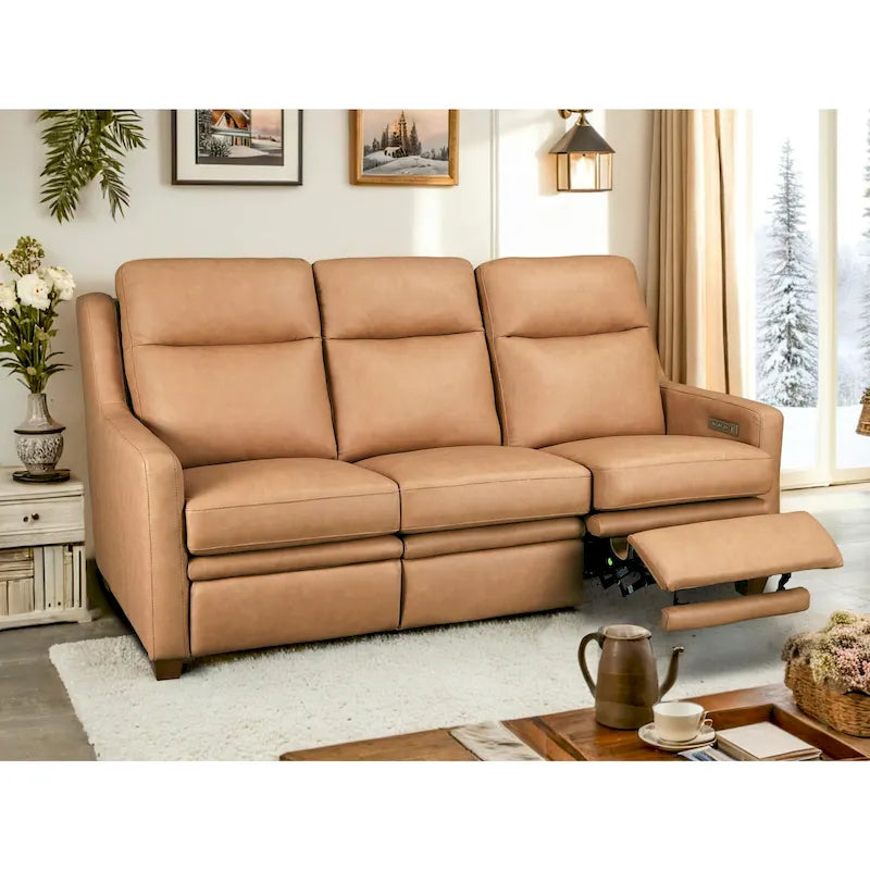 Canapé inclinable en cuir véritable 78 Canapé 3 places inclinable à triple moteur électrique Zéro encombrement avec ports USB et USB-C