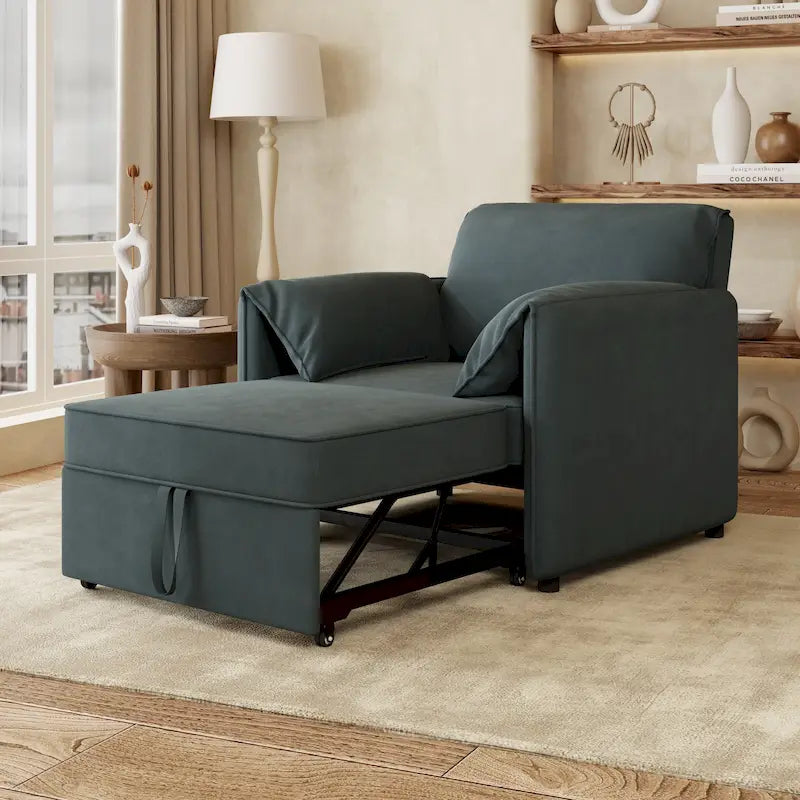 Canapé convertible 3 en 1 en lin blanc/gris pour 1 personne