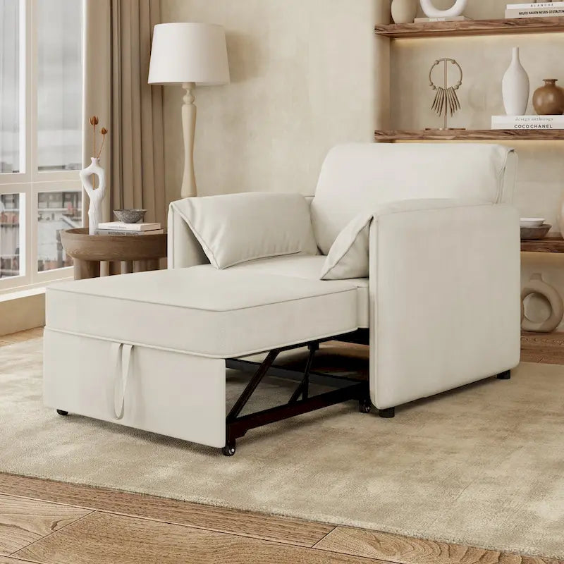 Canapé convertible 3 en 1 en lin blanc/gris pour 1 personne