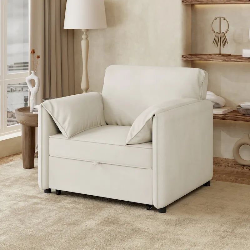 Canapé convertible 3 en 1 en lin blanc/gris pour 1 personne