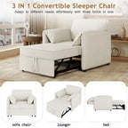 Canapé convertible 3 en 1 en lin blanc/gris pour 1 personne