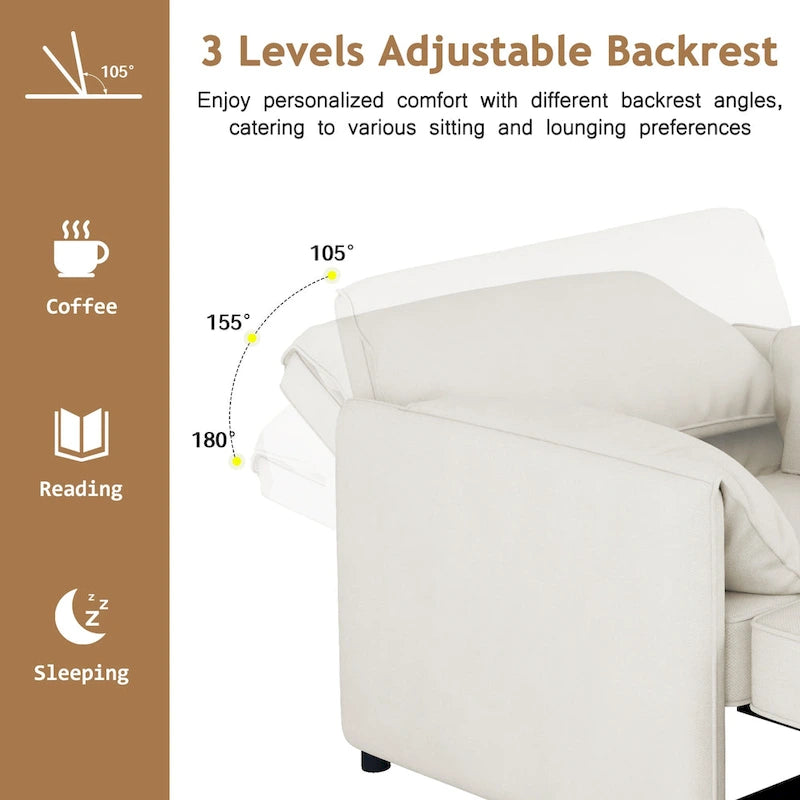 Canapé convertible 3 en 1 en lin blanc/gris pour 1 personne