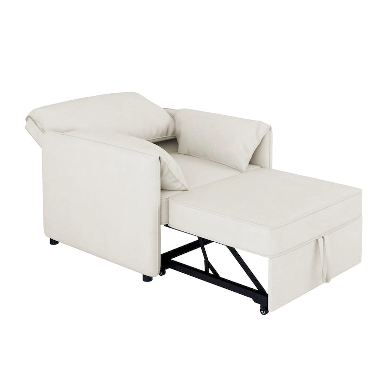 Canapé convertible 3 en 1 en lin blanc/gris pour 1 personne