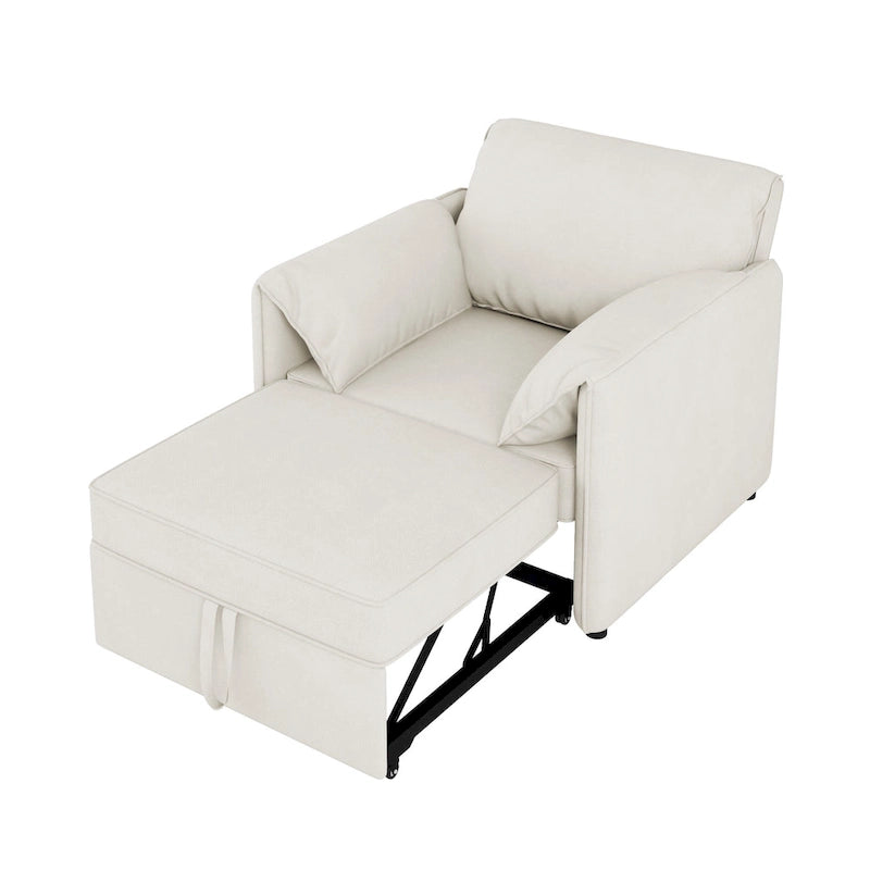 Canapé convertible 3 en 1 en lin blanc/gris pour 1 personne