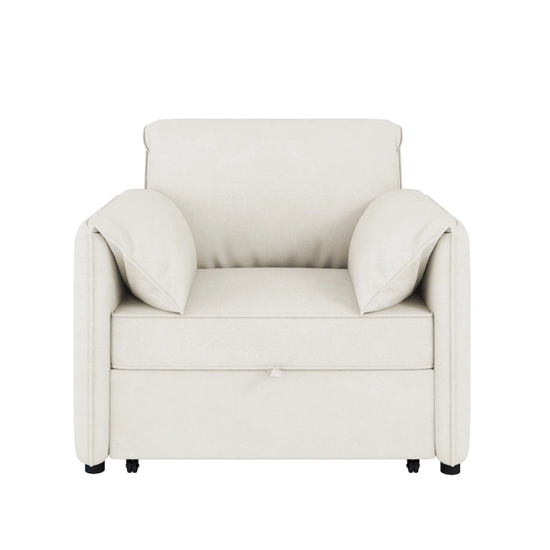 Canapé convertible 3 en 1 en lin blanc/gris pour 1 personne
