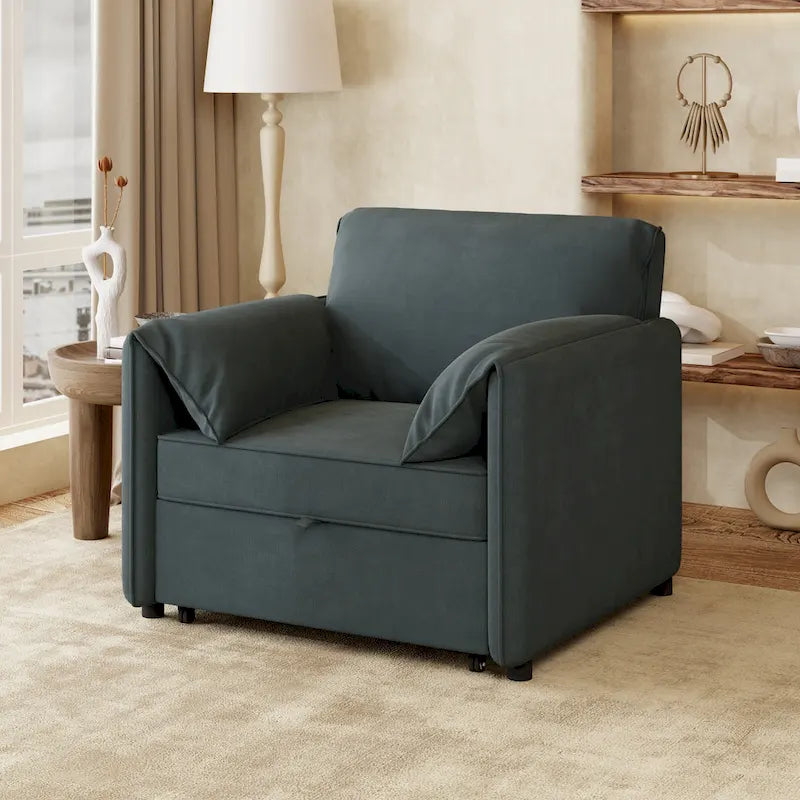 Canapé convertible 3 en 1 en lin blanc/gris pour 1 personne