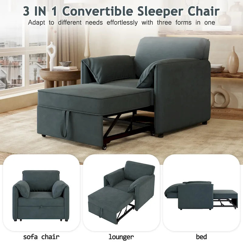 Canapé convertible 3 en 1 en lin blanc/gris pour 1 personne