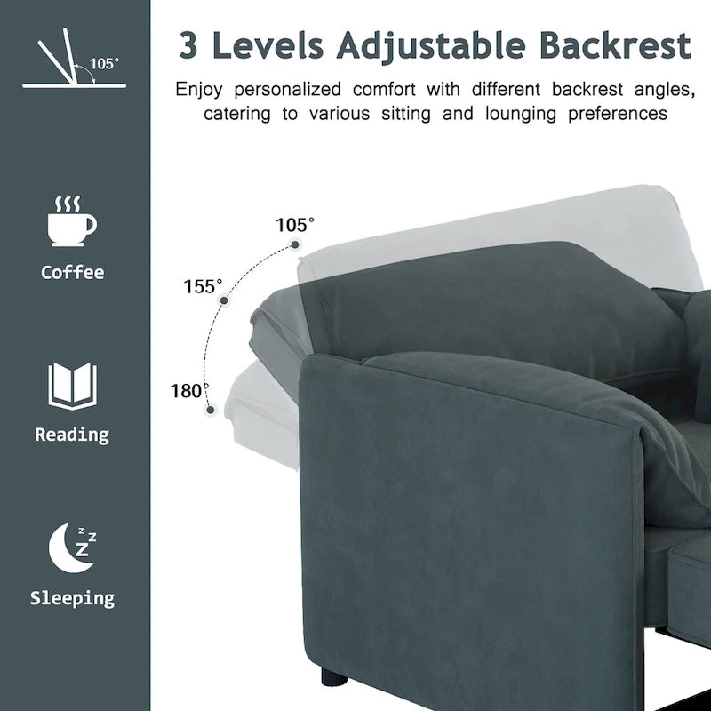 Canapé convertible 3 en 1 en lin blanc/gris pour 1 personne