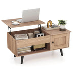 Table basse relevable avec rangement – Naturel/Marron, MDF moderne, 1 à 2 utilisateurs