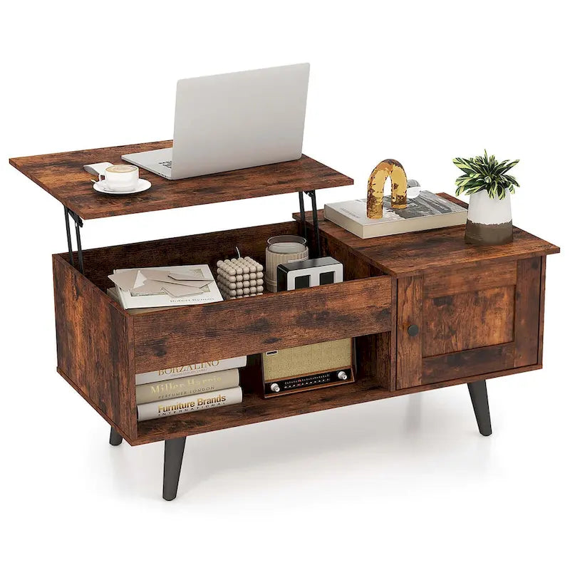 Table basse relevable avec rangement – Naturel/Marron, MDF moderne, 1 à 2 utilisateurs