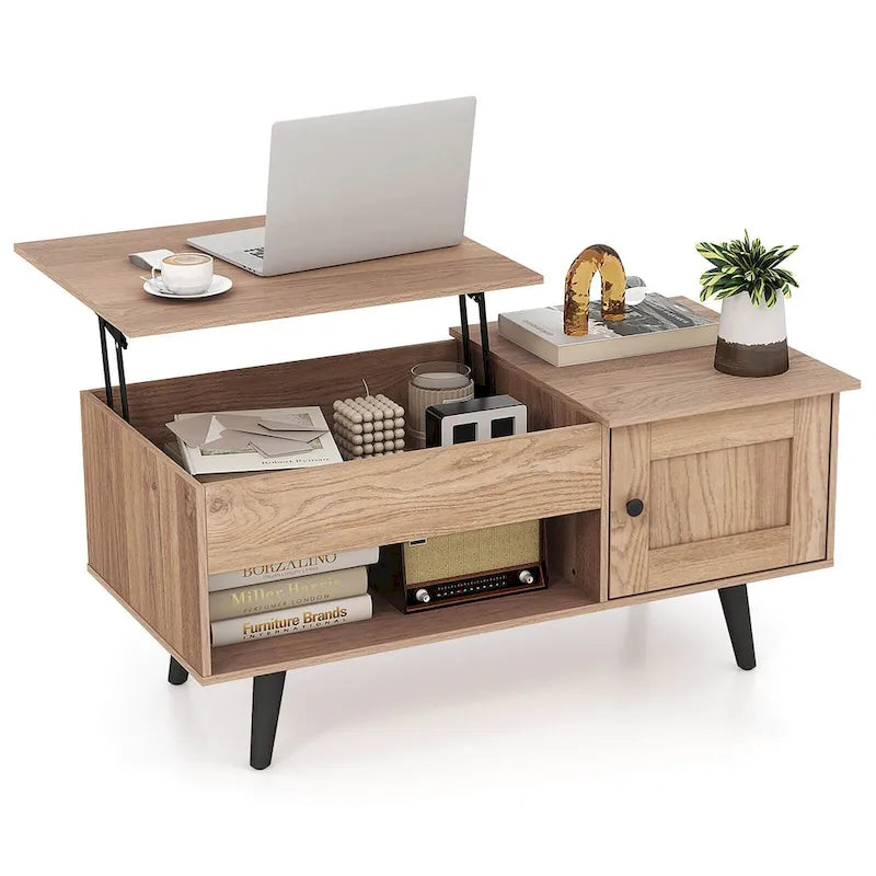 Table basse relevable avec rangement – Naturel/Marron, MDF moderne, 1 à 2 utilisateurs
