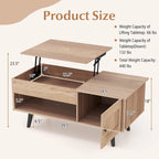 Table basse relevable avec rangement – Naturel/Marron, MDF moderne, 1 à 2 utilisateurs