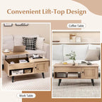 Table basse relevable avec rangement – Naturel/Marron, MDF moderne, 1 à 2 utilisateurs