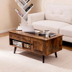 Table basse relevable avec rangement – Naturel/Marron, MDF moderne, 1 à 2 utilisateurs