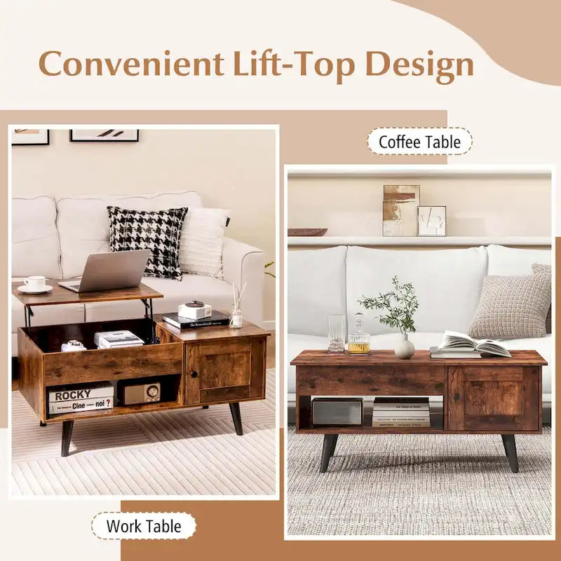 Table basse relevable avec rangement – Naturel/Marron, MDF moderne, 1 à 2 utilisateurs