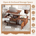 Table basse relevable avec rangement – Naturel/Marron, MDF moderne, 1 à 2 utilisateurs