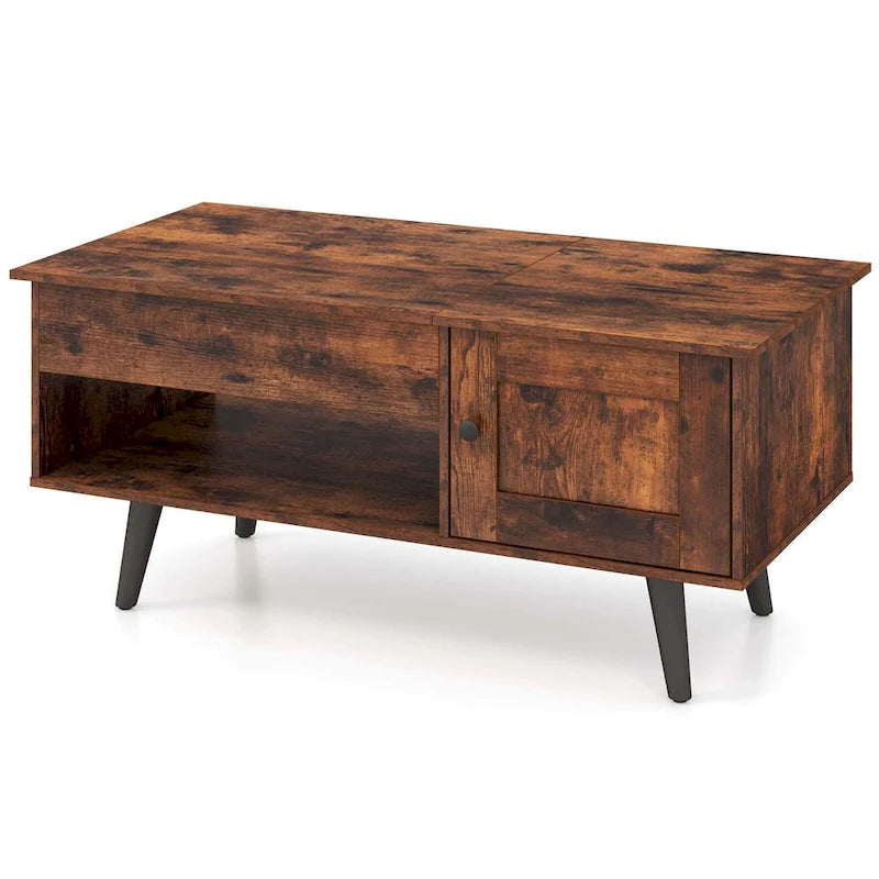 Table basse relevable avec rangement – Naturel/Marron, MDF moderne, 1 à 2 utilisateurs