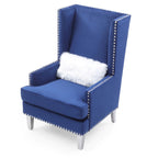 Fauteuil d'appoint dossier haut en velours bleu avec coussin en fausse fourrure pour 1 personne