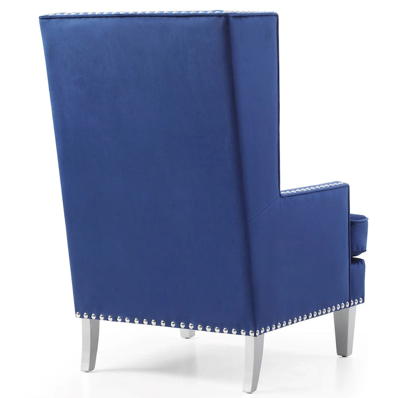 Fauteuil d'appoint dossier haut en velours bleu avec coussin en fausse fourrure pour 1 personne
