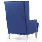 Fauteuil d'appoint dossier haut en velours bleu avec coussin en fausse fourrure pour 1 personne