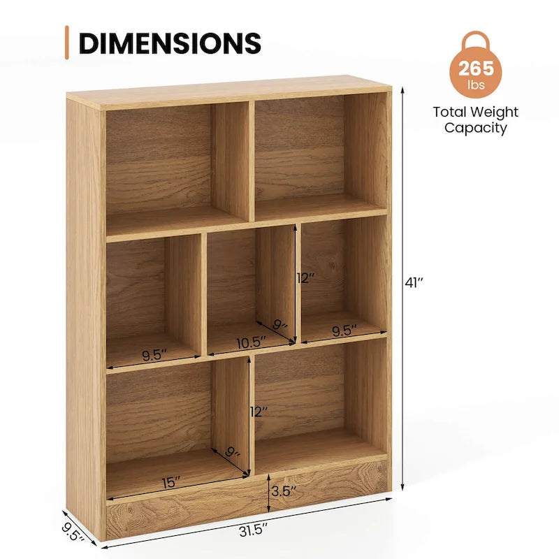 Meuble de rangement pour jouets/bibliothèque 7 compartiments en MDF blanc/marron avec dispositifs anti-basculement pour 1