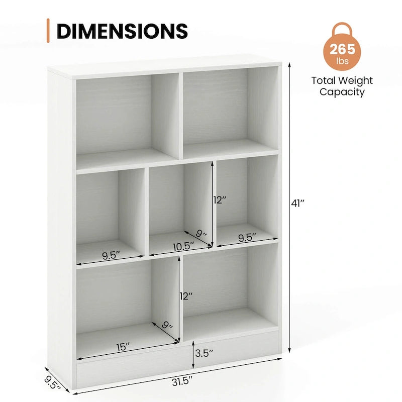 Meuble de rangement pour jouets/bibliothèque 7 compartiments en MDF blanc/marron avec dispositifs anti-basculement pour 1