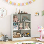 Meuble de rangement pour jouets/bibliothèque 7 compartiments en MDF blanc/marron avec dispositifs anti-basculement pour 1