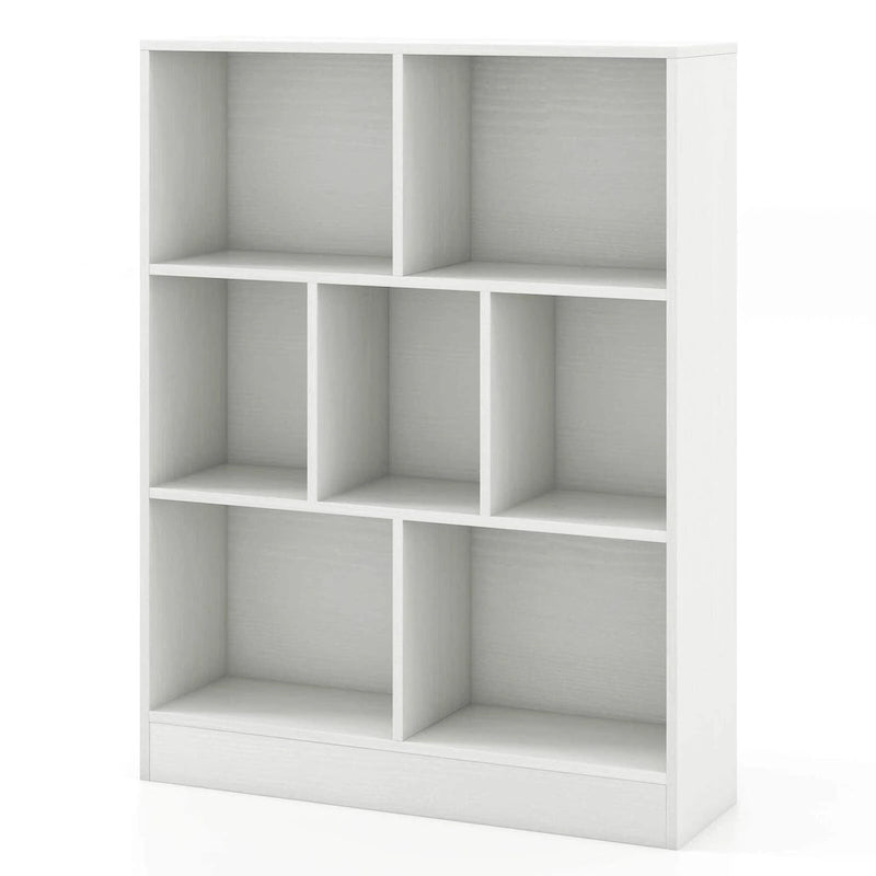 Meuble de rangement pour jouets/bibliothèque 7 compartiments en MDF blanc/marron avec dispositifs anti-basculement pour 1