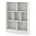 Meuble de rangement pour jouets/bibliothèque 7 compartiments en MDF blanc/marron avec dispositifs anti-basculement pour 1