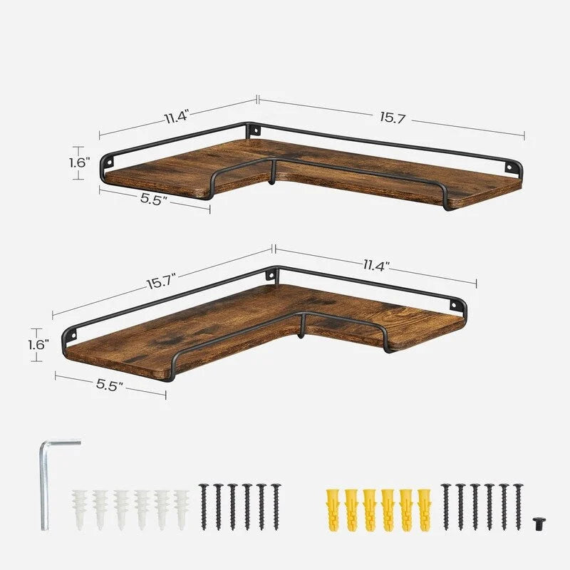 Pie sienas stiprināmu stūra plauktu komplekts, 2 gab. - 15.7D x 5.5W x 1.6H