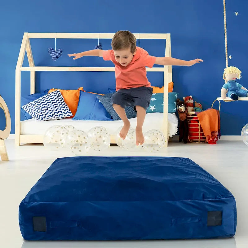 Tapis de chute sensoriel rempli de mousse bleu/noir pour adultes et enfants