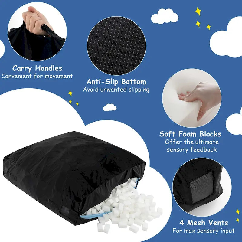 Tapis de chute sensoriel rempli de mousse bleu/noir pour adultes et enfants