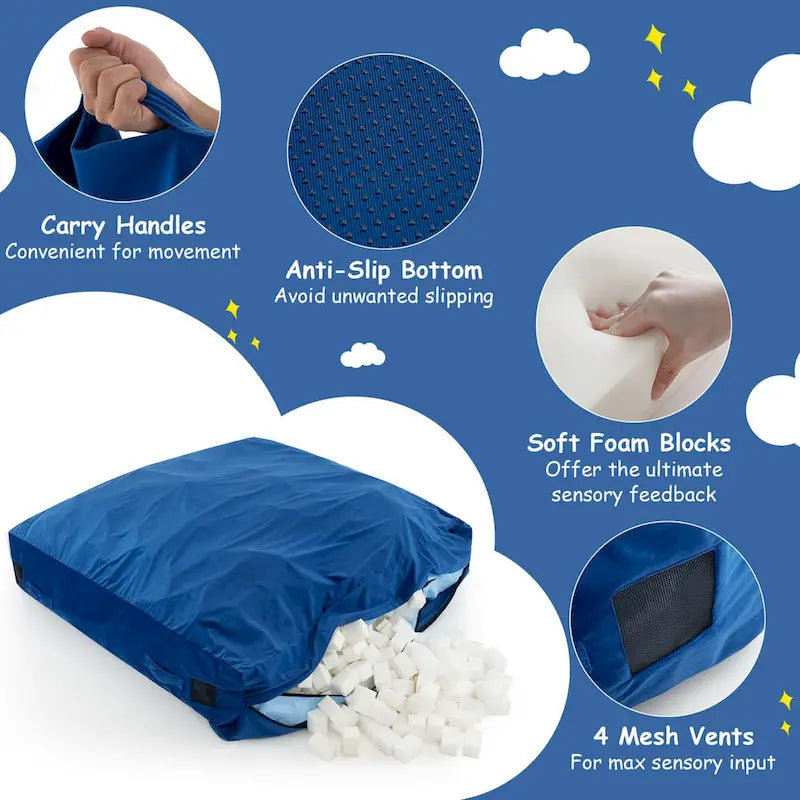 Tapis de chute sensoriel rempli de mousse bleu/noir pour adultes et enfants