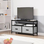 Meuble TV/Commode grain de bois blanc/noir avec 3 tiroirs en tissu pour téléviseurs jusqu'à 55"