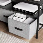 Meuble TV/Commode grain de bois blanc/noir avec 3 tiroirs en tissu pour téléviseurs jusqu'à 55"