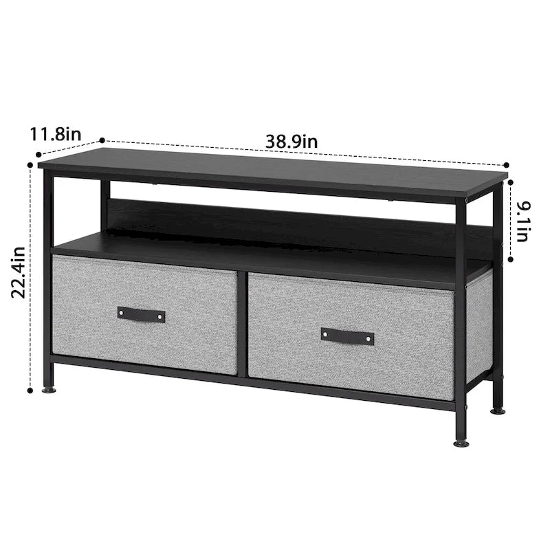 Meuble TV/Commode grain de bois blanc/noir avec 3 tiroirs en tissu pour téléviseurs jusqu'à 55"