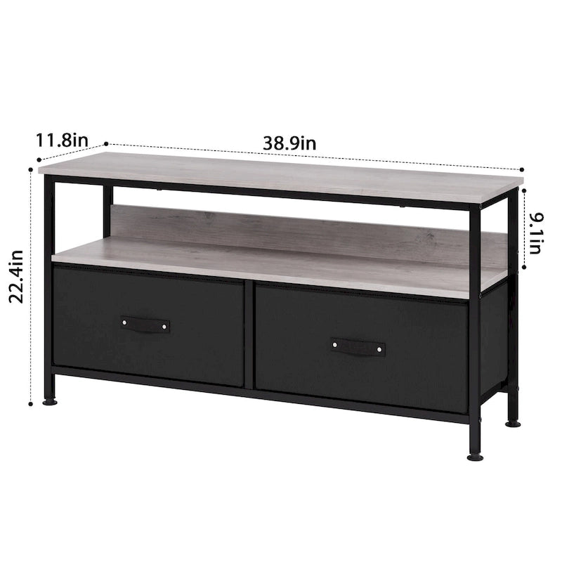 Meuble TV/Commode grain de bois blanc/noir avec 3 tiroirs en tissu pour téléviseurs jusqu'à 55"