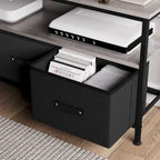 Meuble TV/Commode grain de bois blanc/noir avec 3 tiroirs en tissu pour téléviseurs jusqu'à 55"