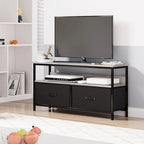 Meuble TV/Commode grain de bois blanc/noir avec 3 tiroirs en tissu pour téléviseurs jusqu'à 55"